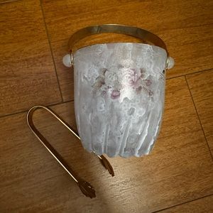 Creazioni Silvestri Arte Murano Crystal Ice Bucket Made In Italy, Floral & Gold